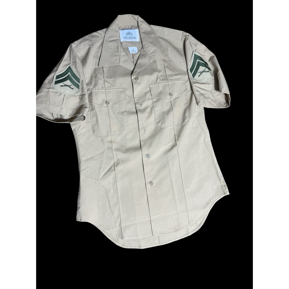 DSCP Valor Marine USMC Button Up Shirt Military Khaki‎ Short Sleeve Size 15
